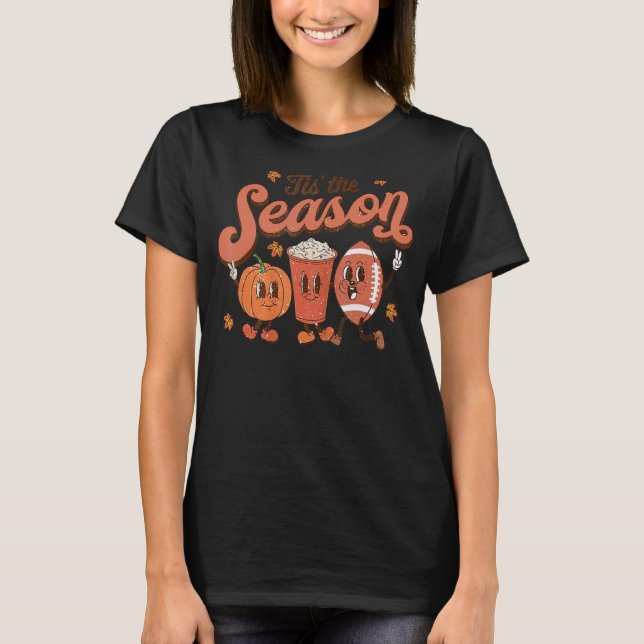 Camiseta Esta É A Época De Futebol Pumpkin Leaf Latte Queda (Frente)