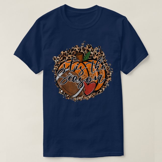 Camiseta Esta É A Época De Futebol Pumpkin Leopard Heart Lo (Frente do Design)