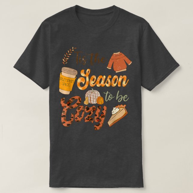 Camiseta Esta É A Época De Ser Cozy Leopard Pumpkins Spice  (Frente do Design)