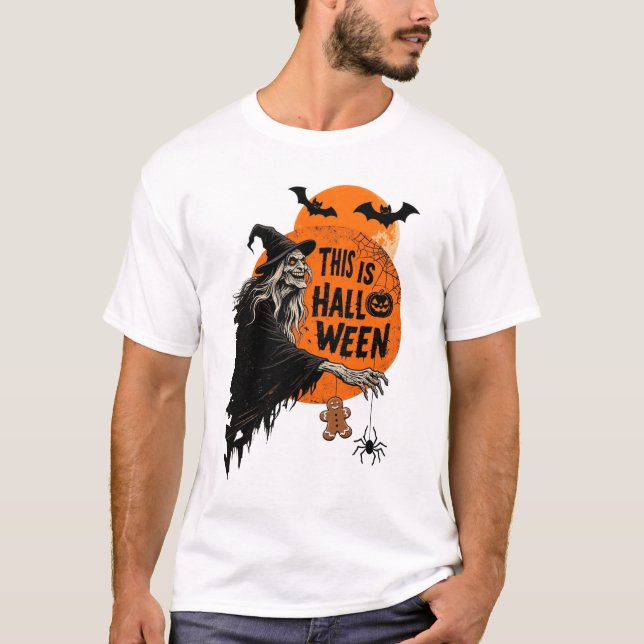 Camiseta Esta é a Festa de Retro Spooky da Bruxa Assustador (Frente)