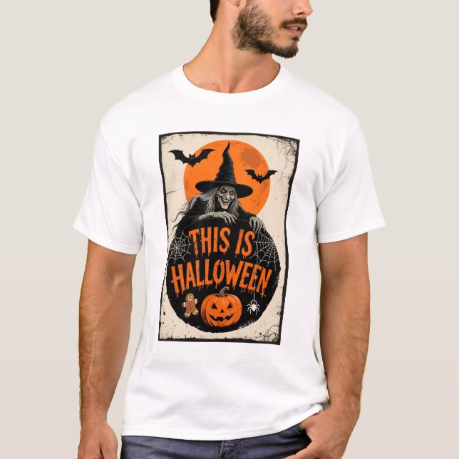 Camiseta Esta é a Festa de Retro Spooky da Bruxa Assustador (Frente)