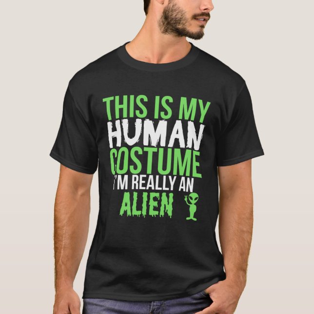 Camiseta Esta É A Minha Figurinha Humana Um Halloween Alien (Frente)