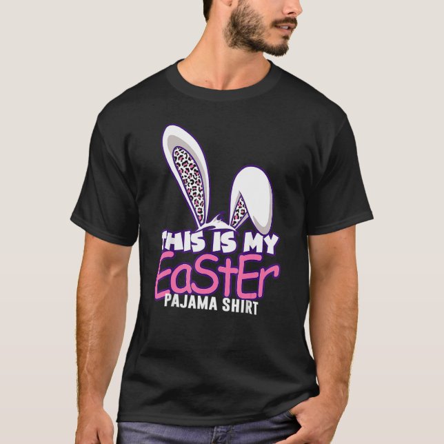 Camiseta Esta É A Minha Páscoa Pajama Leopard Easter Bunny  (Frente)