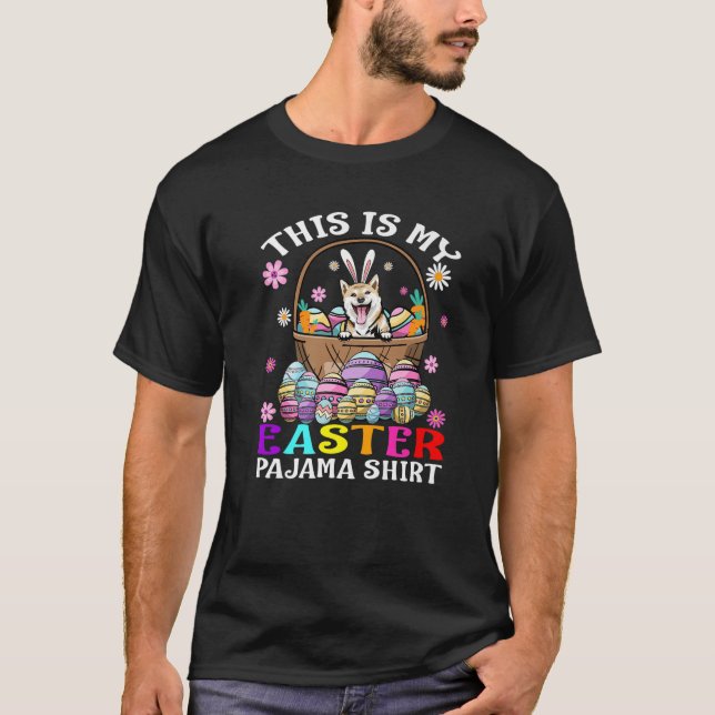 Camiseta Esta É A Minha Páscoa Pajama Shiba Inu Bunny Eggs  (Frente)