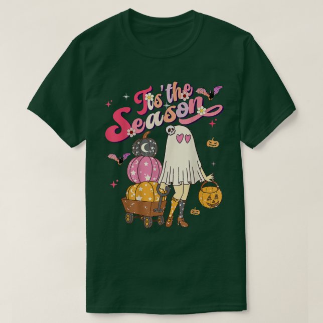 Camiseta Esta é a temporada Pumpkin Boo 60s 70s Hippie Hall (Frente do Design)