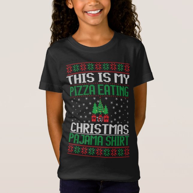 Camiseta Esta É Minha Pizza Comendo Natal Pajama Ugly Swea (Frente)