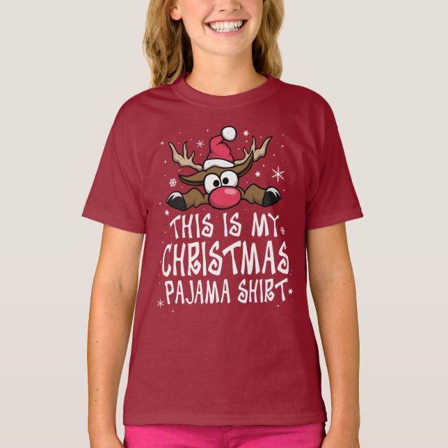 Camiseta Esta É Minha Reindedora De Natal Do Pajama. (Frente)