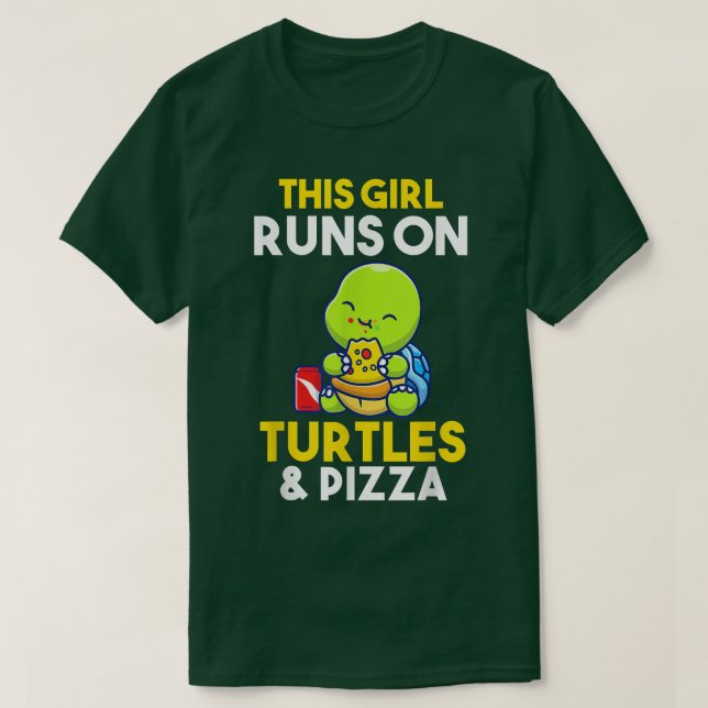 Camiseta Esta garota corre em pizza e Turtles T-Shirt (Frente do Design)