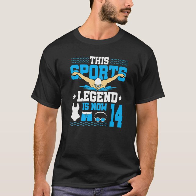 Camiseta Esta Lenda Esportiva Tem Agora 14 Nadando 14 Birth (Frente)