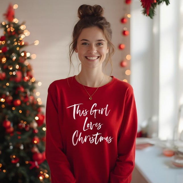 Camiseta Esta Menina Adora O Esboço De Pincel De Trendy De  (This Girl Loves Christmas Trendy Brush Script T-Shirt)