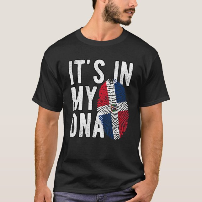 Camiseta Está no meu DNA, bandeira da República Dominicana, (Frente)