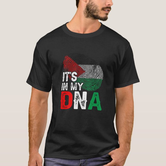 Camiseta Está no meu DNA Palestine Flag Fingerprint Patriot (Frente)