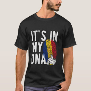 Camiseta Está no meu DNA Romênia Bandeira Moto Romeno