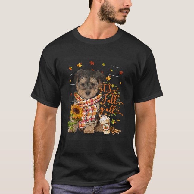 Camiseta Está no outono... Todos os Cachorros Yorkipoo. (Frente)