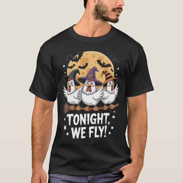 Camiseta Esta Noite Voamos Frango de Halloween (Frente)