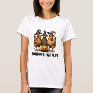 Camiseta Esta Noite Voamos Galinha No Dia das Bruxas
