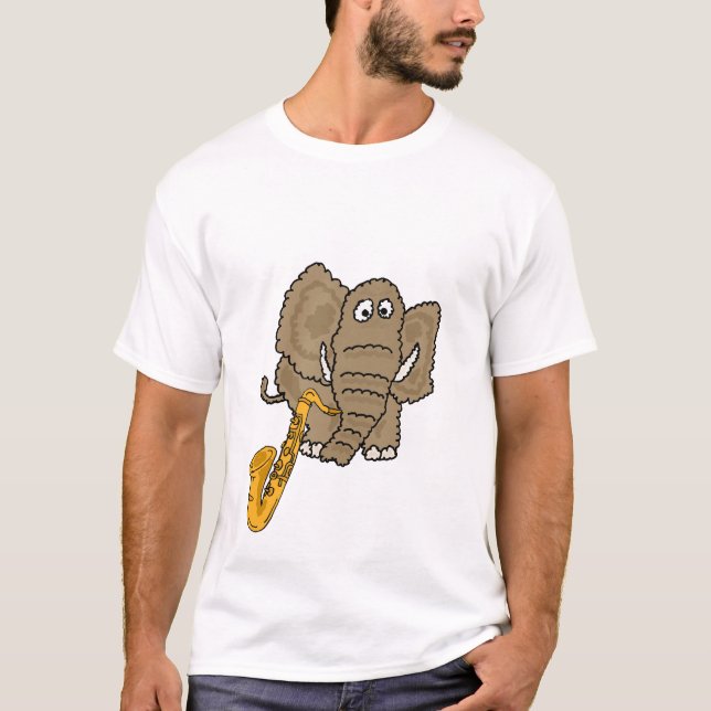 Camiseta ESTÁ o elefante que joga o t-shirt do saxofone (Frente)