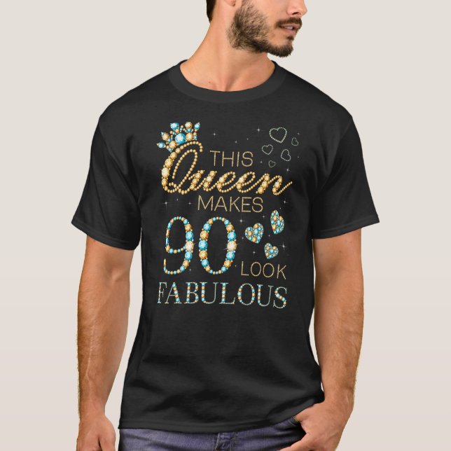 Camiseta Esta Rainha Faz 90 Parecidos 90 Aniversário Fabulo (Frente)