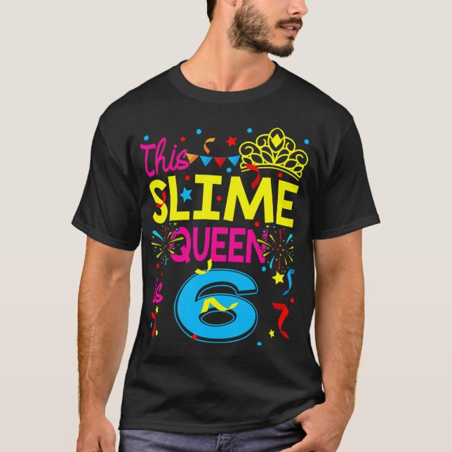 Camiseta Esta Rainha Slima Tem 6 Anos De 6 Feliz Aniversári (Frente)