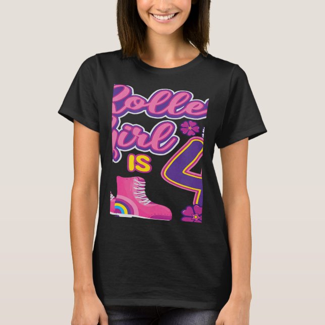 Camiseta Esta Roller Girl é 4 Aniversário Roller Skate Skat (Frente)