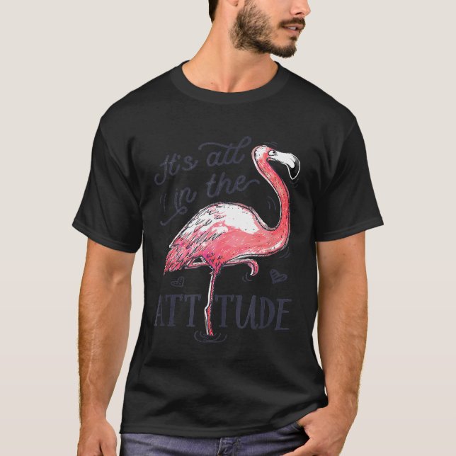 Camiseta Está tudo na atitude T shirt rosa Flamingo Wate (Frente)