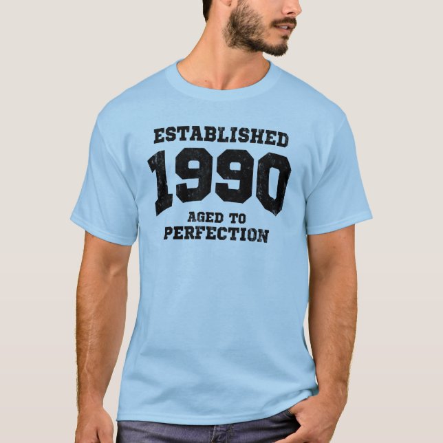 Camiseta Estabelecido 1990 envelhecido à perfeição (Frente)
