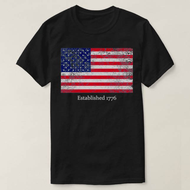 Camiseta Estabelecido em 1776 EUA 4 de julho América Flag A (Frente do Design)