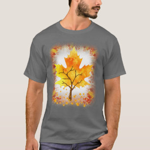 Camiseta Estação de Folhas de Outono de Folha de Laranja Fo