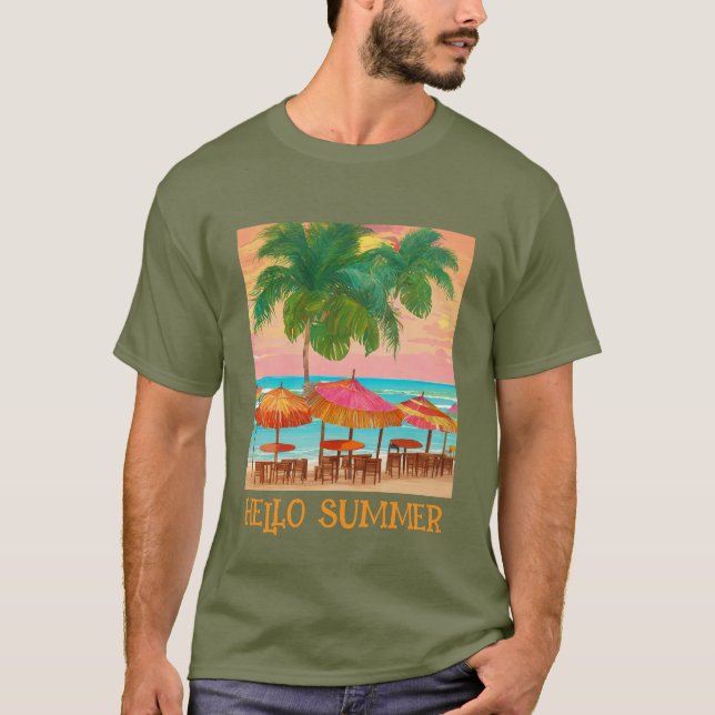 Camiseta Estação de Verão de Sunset, Bar Tropical de Praia  (Frente)