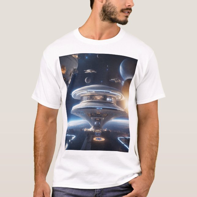 Camiseta Estação Espacial Ficção Científica Futuri (Frente)