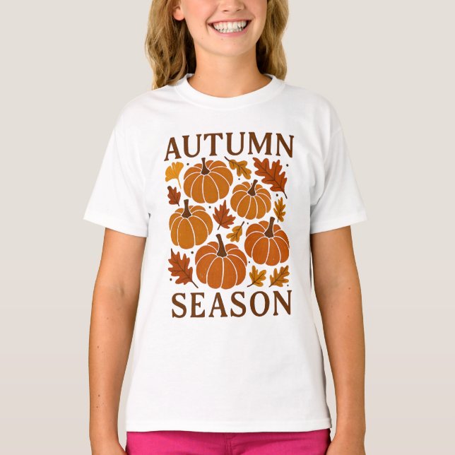 Camiseta Estação Outonal Abóboras Folhas Caídas Lua da Colh (Frente)