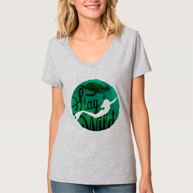Camiseta "Estada selvagem" com sereia e tartaruga de mar (Frente)