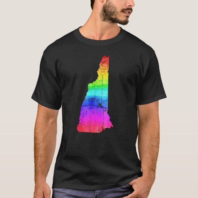 Camiseta Estado Americano De New Hampshire Rainbow Gay Lgbt (Frente)