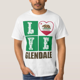 Camiseta Estado da Califórnia Flag Heart Glendale
