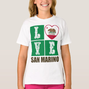 Camiseta Estado da Califórnia Flag Heart San Marino