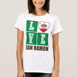 Camiseta Estado da Califórnia Flag Heart San Ramon