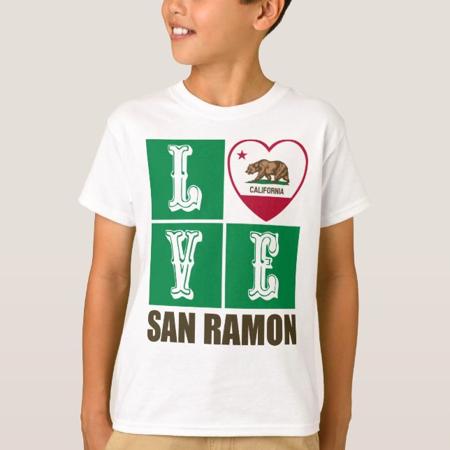 Camiseta Estado da Califórnia Flag Heart San Ramon (Frente)