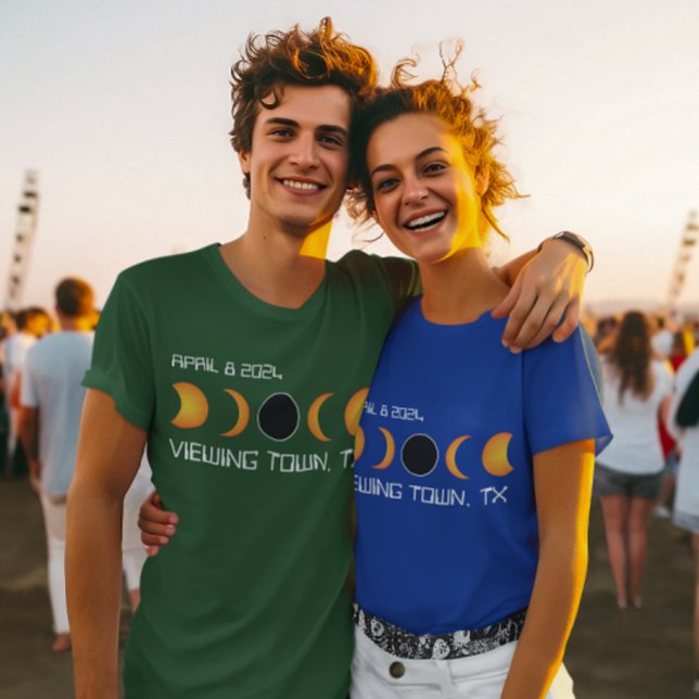 Camiseta Estado da Cidade Personalizada Total Eclipse Solar (2024 Total Solar Eclipse Custom Town and State T-Shirt)