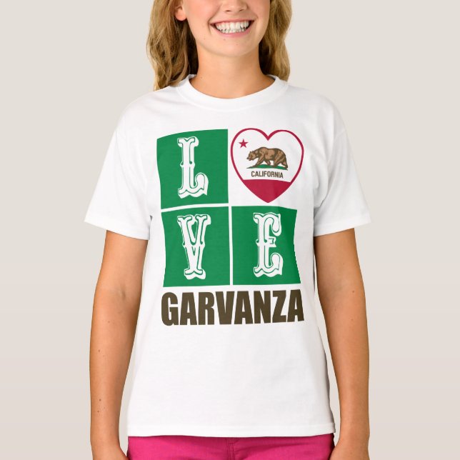 Camiseta Estado da República da Califórnia Flag Heart Garva (Frente)