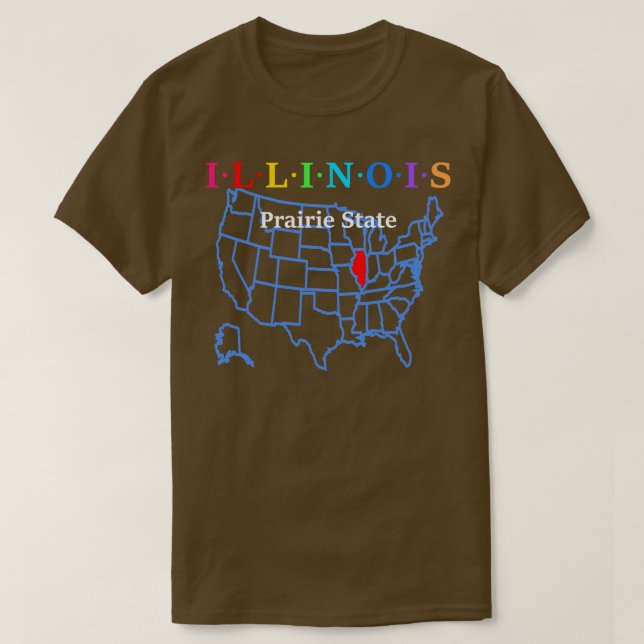 Camiseta Estado das Pradarias de Illinois nos EUA com Mapa  (Frente do Design)