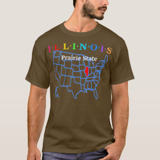 Camiseta Estado das Pradarias de Illinois nos EUA com Mapa