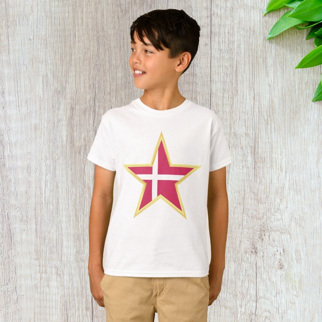 Camiseta Estado de bandeira da Dinamarca, Dourada Star (Criador carregado)