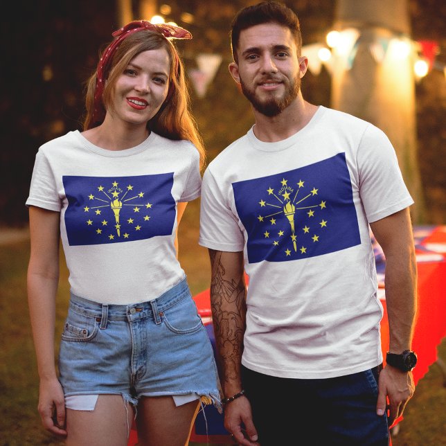Camiseta Estado de Indiana Flag of Blue & Dourado (State Flag of Indiana Unisex T-Shirt)