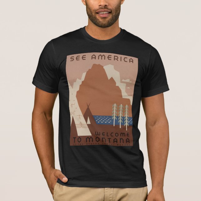 Camiseta Estado de Montana: Tribos Indianas, Montanhas, Pra (Frente)