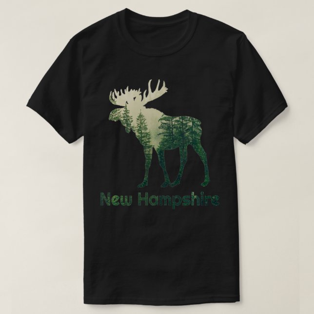Camiseta Estado de New Hampshire Moose Forest Free Hunter W (Frente do Design)
