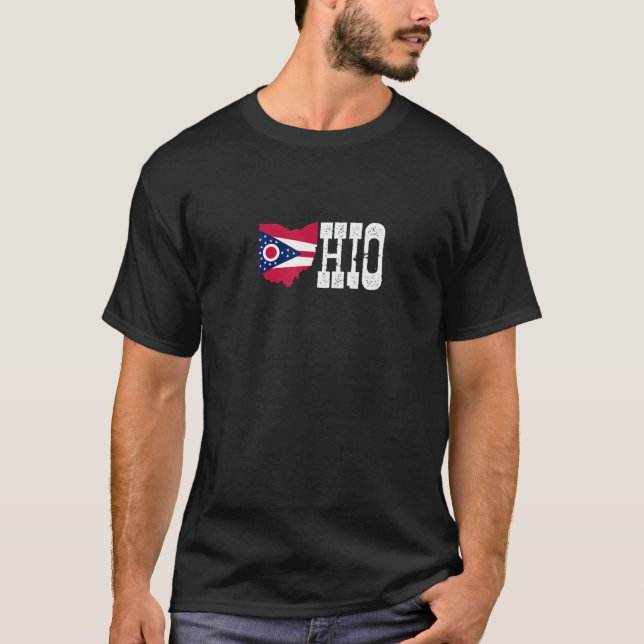 Camiseta Estado De Ohio E Bandeira De Ohio Com Orgulho Para (Frente)