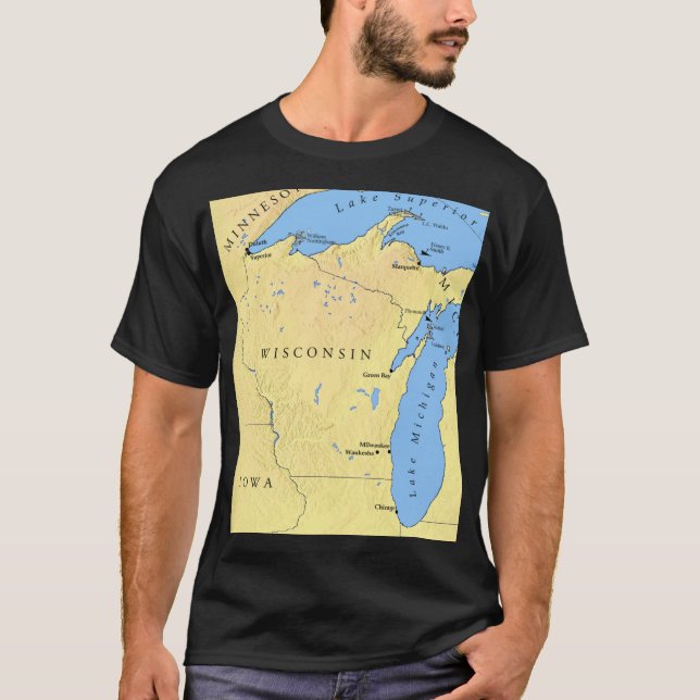 Camiseta Estado de Wisconsin e Excelentes Lagos Men Unisex  (Frente)