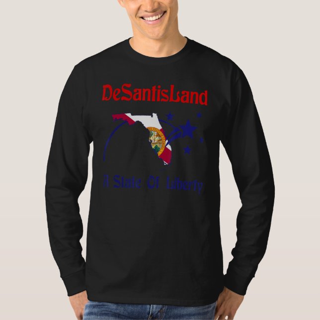 Camiseta Estado Desantisland Da Liberdade, Flórida Mapa Fl  (Frente)