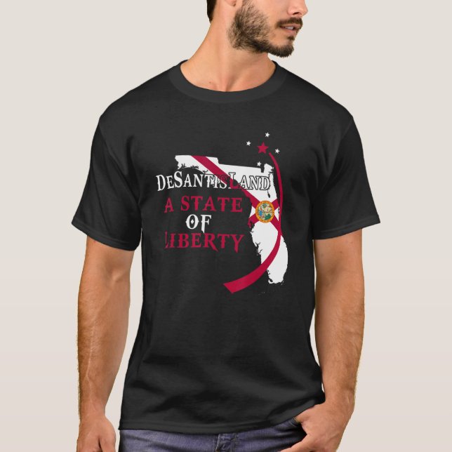 Camiseta Estado Desantisland Da Liberdade, Flórida Mapa Fl  (Frente)
