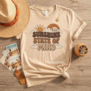 Camiseta Estado Mental Ensolarado Retrô Groovy Arco-Íris